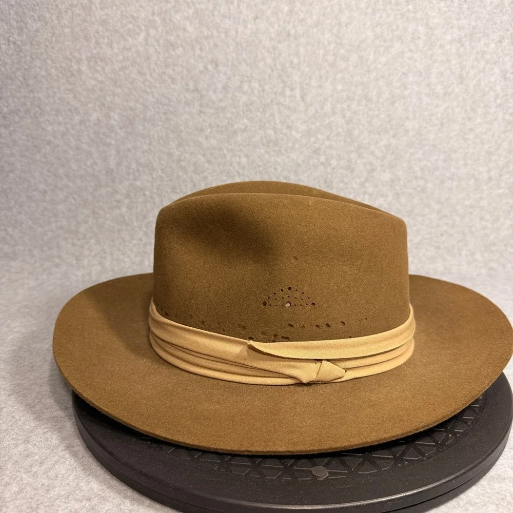 Vintage Banana Republic Travel Safari Fur Felt Fedora Hat 7 1/4 Brown USA Made